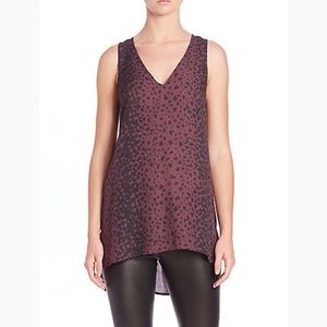 VINCE. LEOPARD-PRINT HI LO V NECK SILK WYSTERIA